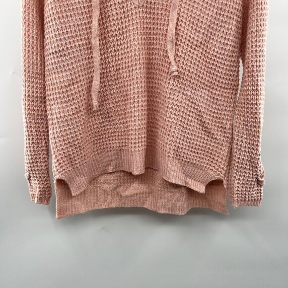 It's Our Time Women's Knit Pullover Sweater Lace Up Neck Long Sleeve Pink Medium - Picture 3 of 9